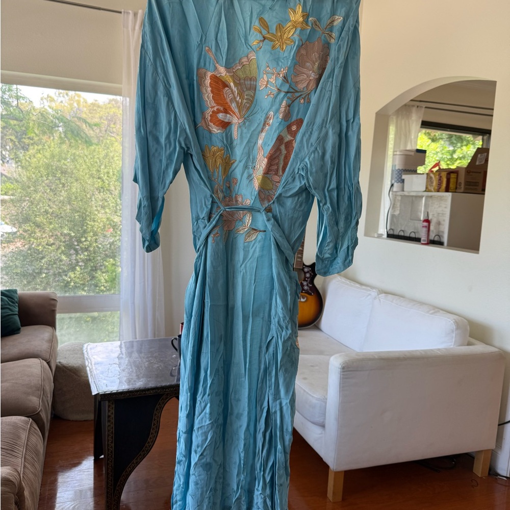 Spell Teal Kimono with Floral Embroidery